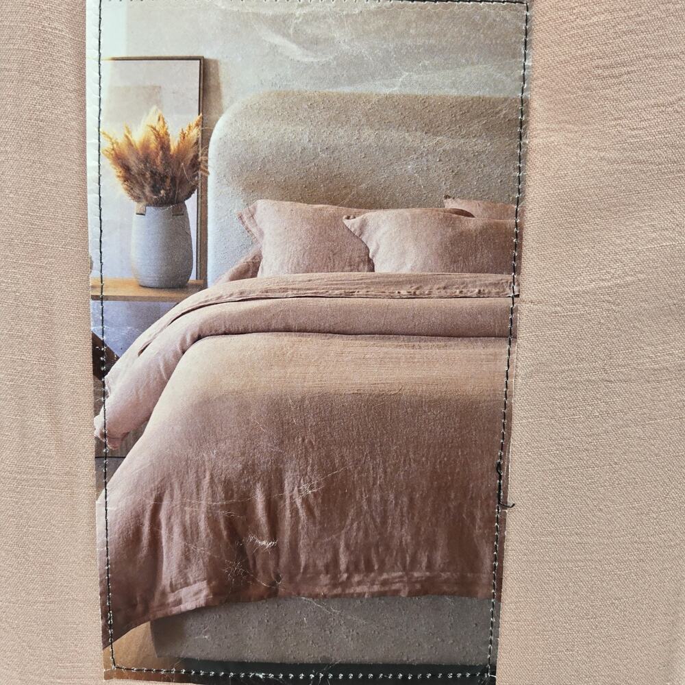 3-pc PiuBelle Linen Blend QUEEN Size Duvet Cover Set Light Peach Shabby Chic NEW